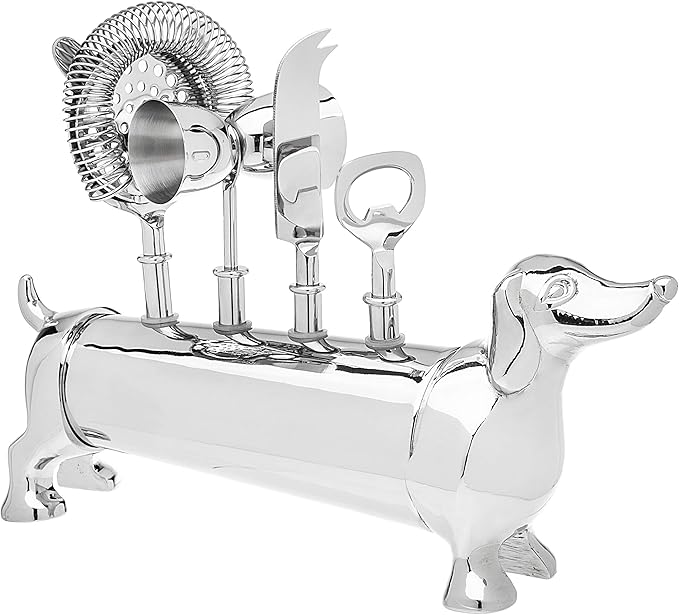Godinger Bar Tool Set with Stand - Dachshund Bartender Mixology Kit - 5 pc Set-HomvellaHome