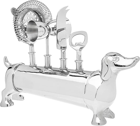 Godinger Bar Tool Set with Stand - Dachshund Bartender Mixology Kit - 5 pc Set-HomvellaHome