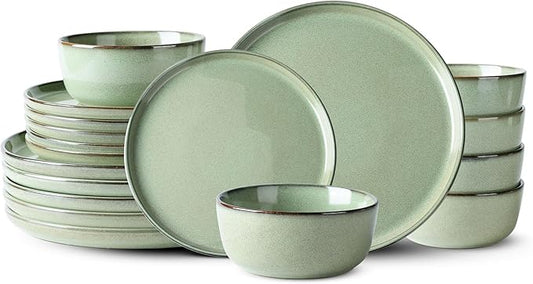 GBHOME Ceramic Dinnerware Sets for 6, 18 Pieces Stoneware Plates and Bowls Sets, Scratch Resistant Dishes, Dishwasher & Microwave Safe-Pastel Green-HomvellaHome