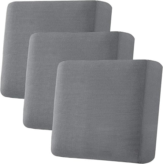 H.VERSAILTEX Super Stretch Individual Seat Cushion Covers, Thick Jacquard Textured Twill Fabric (3 Piece XL Sofa Cushion Covers, Grey)-HomvellaHome