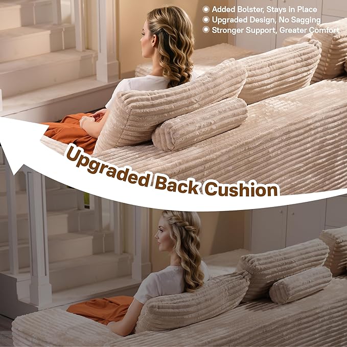 104" Cloudy Sectional L Shaped Couch for Living Room, No Assembly Required, Modular Comfy Sofa with Deep Seat, Fluffy Couch with Sleeper Chaise for Apartment Lounge (Beige)-HomvellaHome