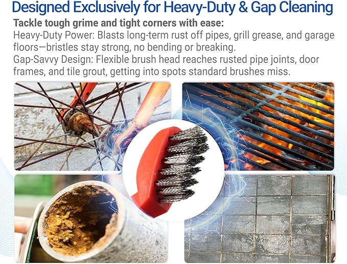 GOLDEN SMILE 3-Pack Heavy-Duty Stainless Steel Wire Brushes – 7" Ultra-Stiff 5x29 Grid (40% Denser Bristles) – Resists Bending, Rust & Grime Blaster for Industrial Cleaning-HomvellaHome