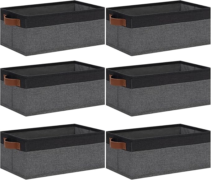 GhvyenntteS Small Fabric Storage Bins with Handles 6 Pack, 11.8" x 7.87" x 5.11" Storage Baskets for Shelves, Baskets for Organizing Clothes Underwear Socks Hats DVDs (Grey/Black)-HomvellaHome