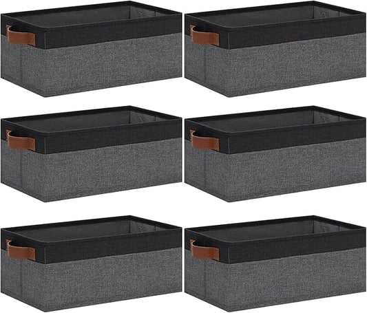 GhvyenntteS Small Fabric Storage Bins with Handles 6 Pack, 11.8" x 7.87" x 5.11" Storage Baskets for Shelves, Baskets for Organizing Clothes Underwear Socks Hats DVDs (Grey/Black)-HomvellaHome