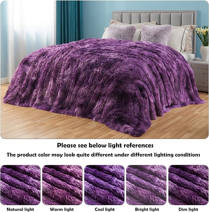 GONAAP Fuzzy Faux Fur Throw Blanket Tie-dye Violet Purple Super Soft Cozy Plush Fuzzy Shaggy Blanket for Couch Sofa Bed (Tie-dye Violet Purple, Throw(50"x60"))-HomvellaHome