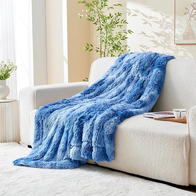 GONAAP Fuzzy Faux Fur Throw Blanket Twin Size Indigo Super Soft Cozy Plush Fuzzy Shaggy Blanket for Couch Sofa Bed (Indigo, Twin(60"x80"))-HomvellaHome