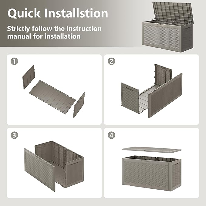 100 Gallon Deck Box Lockable Resin Outdoor Storage Box waterproof Outdoor Container for Patio Furniture Cushions, Pillow-HomvellaHome