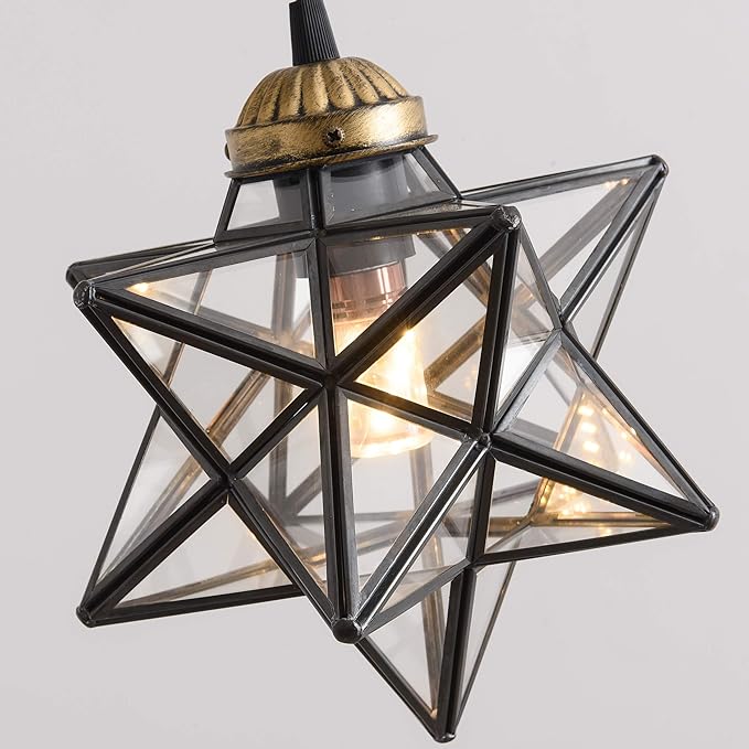 Glass Glam Chandelier Star Pendants Light Fixture Modern Elegant Ceiling Hanging Lights Included LED Warm Light Bulbs Oiled Bronze-HomvellaHome
