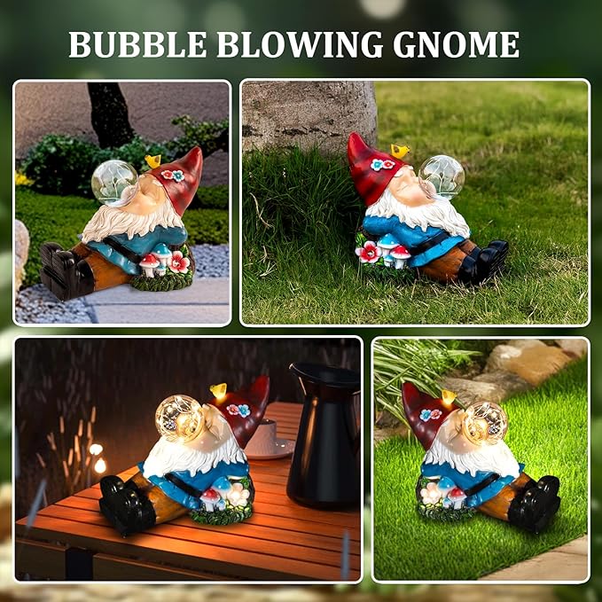 Gnome Solar Garden Statue with LED Light - Waterproof Outdoor Decoration for Terrace, Courtyard & Lawn for Moms & Women-HomvellaHome