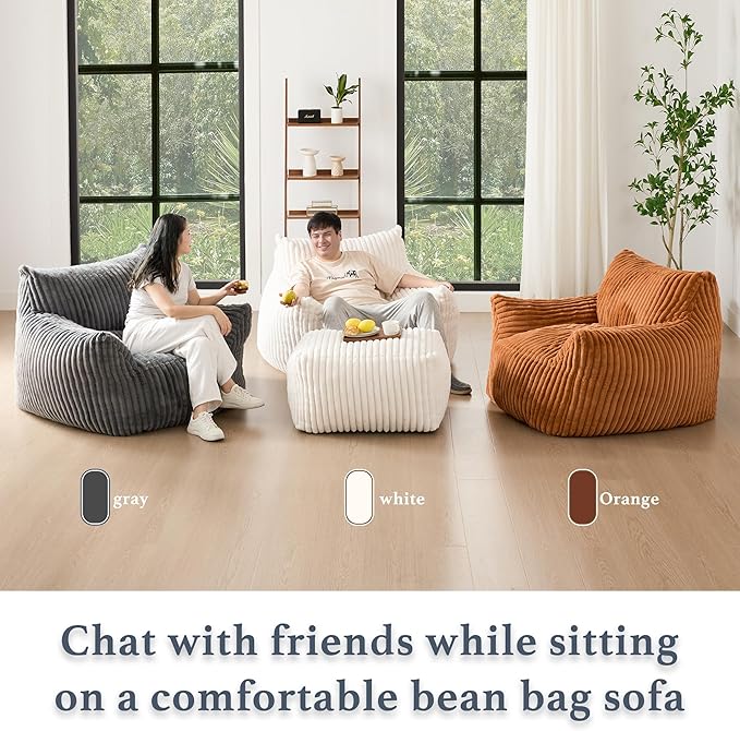 Giant Plush Bean Bag Chair for Adults with Armrests - Oversized Comfy Khaki Beanbag Lounge Lazy Floor Sofa Chair for Living Room, Bedroom & Dorm, Cozy Fluffy Single Cloud Mini Couch-HomvellaHome