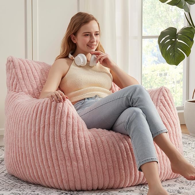Giant Bean Bag Chairs for Adults with Filling Plush Fluffy Bean Bag Chairs for Teens with Armrests Comfy BeanBag Lazy Couch Sofa Chair for Bedroom Living Room Reading-HomvellaHome