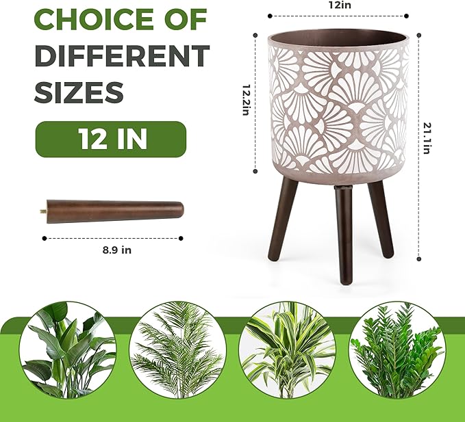 12 Inch Planter with Stand Mid-Century Tall Planter with Legs for Indoor Outdoor Plants-HomvellaHome