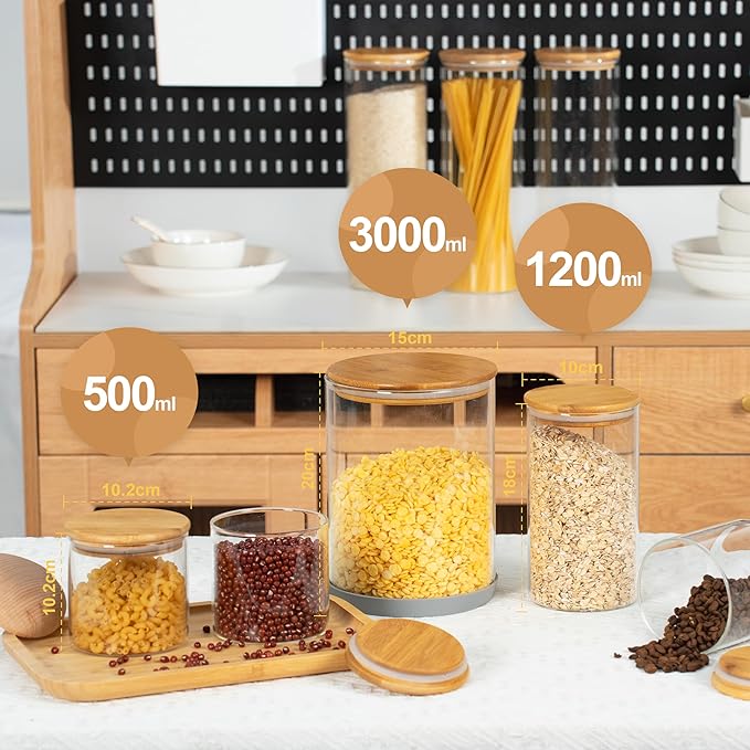 108oz 42oz Straight cylindrical Airtight Storage Jars with Bamboo Lid Set of 2 Large Storage Container Gallon Glass Jars, for Flour, Pasta and Coffee bean (with Black Lable)-HomvellaHome