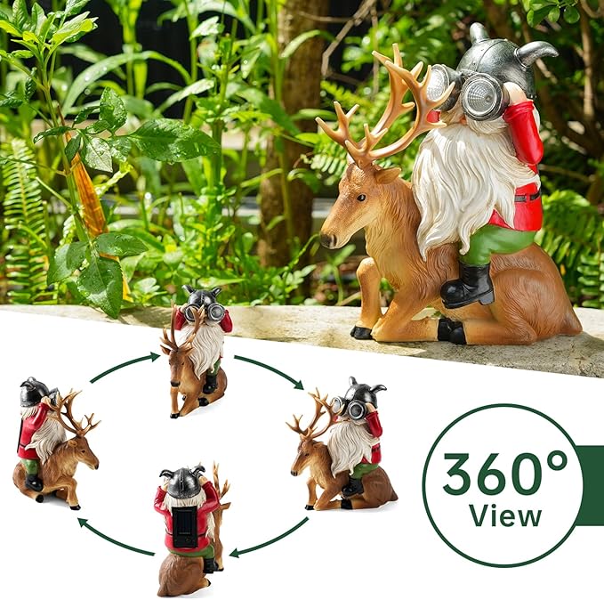 Garden Gnome Statues Resin Gnome Sitting On Deer Statues Solar Lights Outdoor Telescope Gnome Gifts for Yard, Patio Decor Gift (Deer Gnome)-HomvellaHome