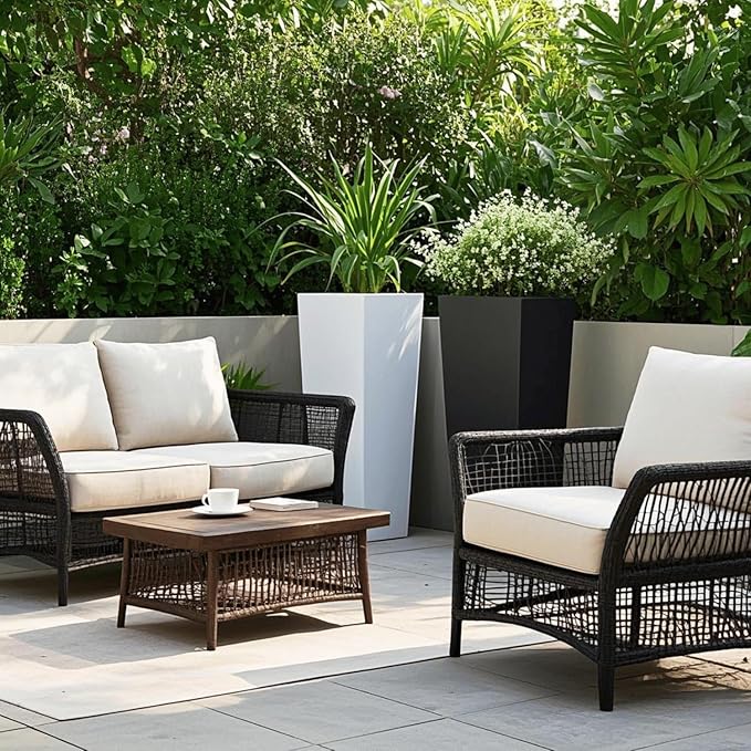 GreenShip 27" Tall Planters, Set of 2 – Black Outdoor Planter for Front Porch & Tall Plants, Weather-Resistant, with Drainage Hole & Rubber Plug (No Plants Included) (White-2pcs)-HomvellaHome