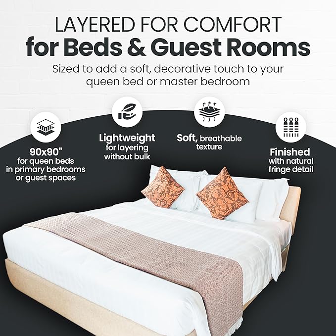 Gold Case Throw Blanket for Bed – 100% Recycled Turkish Cotton Bed Blanket – Decorative Throw Cotton Blankets for Living Room & Bedroom – Retro Grey Woven Queen Blankets – 90x90-HomvellaHome