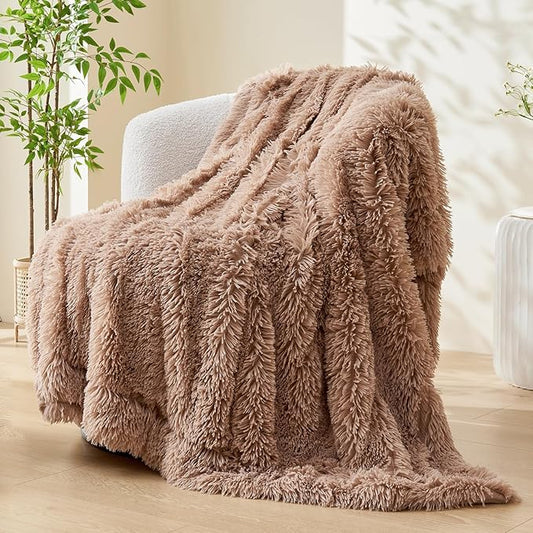 GONAAP Fuzzy Faux Fur Throw Blanket Taupe Super Soft Cozy Plush Fuzzy Shaggy Blanket for Couch Sofa Bed (Taupe, Throw(50"x60"))-HomvellaHome