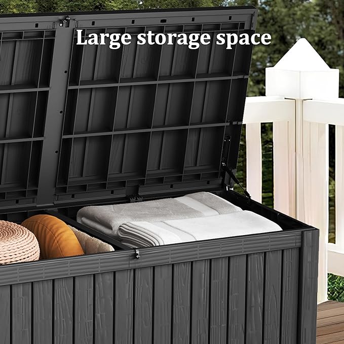 180 Gallon Lockable Resin Deck Box, Waterproof & UV-Resistant Outdoor Storage Box for Outdoor Cushion Storage, Garden Tools & Pool Accessories Storage, Black-HomvellaHome