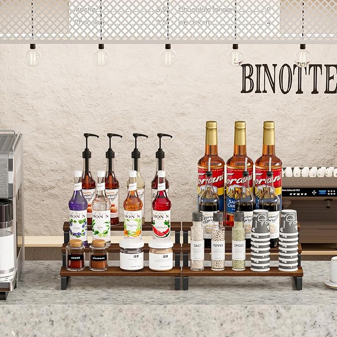 Giikin 3-Tier Spice Rack, 13.8 Inch Wood Countertop Spice Storage Holder, Kitchen Pantry Cabinet Organizer Cupboard for Spice Bottles, Jars, Seasonings, Baking Supplies, Metal Frame(Set of 2)-HomvellaHome