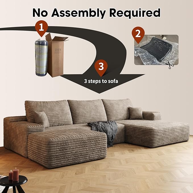 108" Sectional Couches for Living Room Modern Modular Sofa with L-Shape Couchs Upholstered Boneless Couch Deep Seat Sectional Couch with Chaise (Camel, Right Facing Chaise+2Seaters+1Ottoman)-HomvellaHome