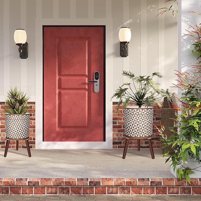 10 & 12 Inches Plant Pot with Stand, Large Modern Standing Planters for Indoor Outdoor Plants with Drainage Holes, Big Gold Floral Embossed Flower Pots with Legs-HomvellaHome