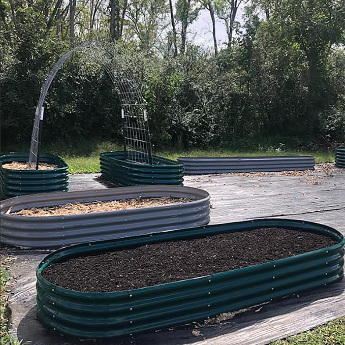 2 Pack 8x4x1FT Galvanized Raised Garden Bed Kit Oval Metal Ground Planter Box Outdoor Bottomless Planter Raised Beds for Vegetables Flowers Herbs Fruits, Green-HomvellaHome