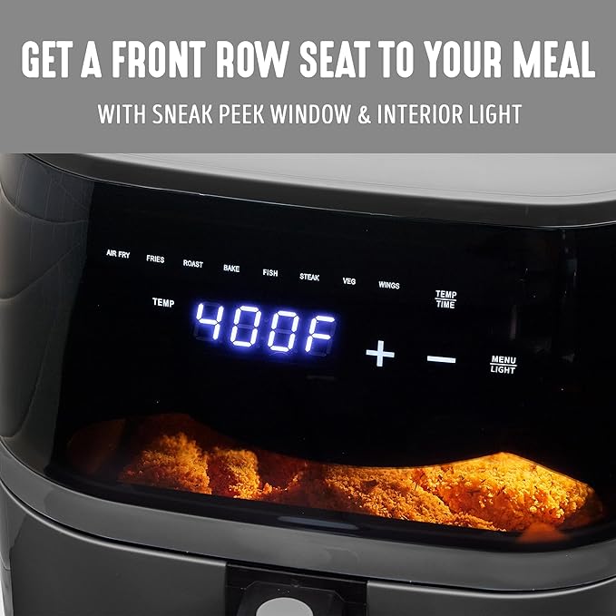 GreenLife Compact Electric Air Fryer Oven, 5.3 QT, PFAS-Free Ceramic Nonstick Drawer, 8 One Touch Digital Display, Easy View Window, Auto Shut-Off Timer, Dishwasher Safe Parts, 1500 Watts, Graphite-HomvellaHome