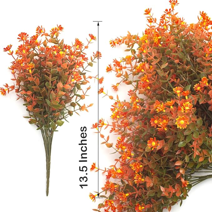 12 Bundles Artificial Fall Flowers No Fade Faux Autumn Plants, Fake Indoor Outdoor Greenery Decorations for Thanksgiving Christmas Wedding Party Home Garden Fireplace Décor (Fall Red)-HomvellaHome