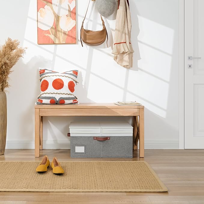 GRANNY SAYS Decorative Storage Boxes with Lid, Large Storage Bins with Double-Open Lid and Divider, Fabric Storage Bins for Clothes, Linen Storage Bins, 63L Closet Storage Bins, White&Gray-HomvellaHome