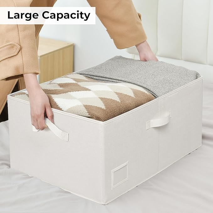 GRANNY SAYS Fabric Storage Bin with Lid, Decorative Storage Boxes, Basket for Shelves, Closet Storage Bins, Large Storage Bins for Clothing, Jumbo, Ivory, 2-Pack-HomvellaHome