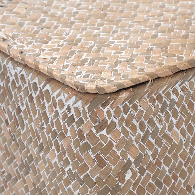 Wicker Basket with Lid, Seagrass Storage Basket, Woven Decorative Storage Baskets for Shelf Organizing, Whitewash-HomvellaHome
