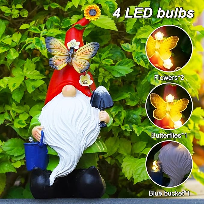 Gnomes Garden Statues Decor, Solar Waterproof Large Gnome with LED Lights Funny Garden Sculptures Outdoor Patio Yard Decorations Lawn Ornaments Gifts for Women Mom-HomvellaHome