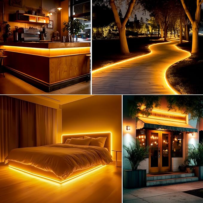 GZBtech Flexible LED Neon Rope Lights 16.4FT,AC 110-120V Waterproof Strip Light, 120LEDs/M Cuttable Connectable Neon Lighting for Indoor Outdoor Home Decor/Commercial Building Use-Amber 5M-HomvellaHome
