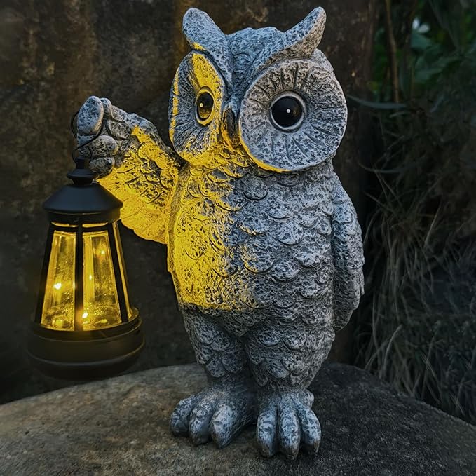 Garden Statues, owl Outdoor Figurines Decorated with Solar Lights, Unique Christmas Birthday Gifts for Moms, Grandmas, Women, Wives, Sisters (Grey Owl1)-HomvellaHome