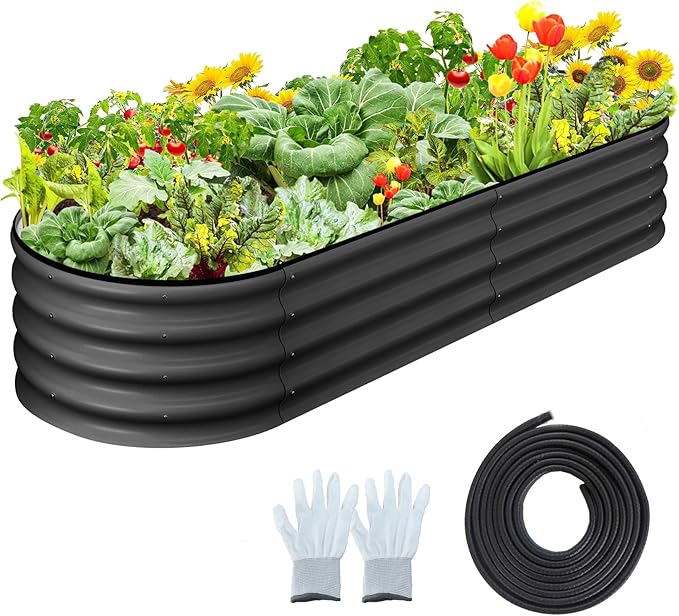 2 Pcs 4.5x2x1ft Oval Raised Garden Bed, Galvanized Raised Beds,Open-Ended Base Metal Raised Planter Beds,Garden Bed Outdoor,Planter Raised Boxes for Vegetables, Flowers,Tool-Free Asse,Gray-HomvellaHome