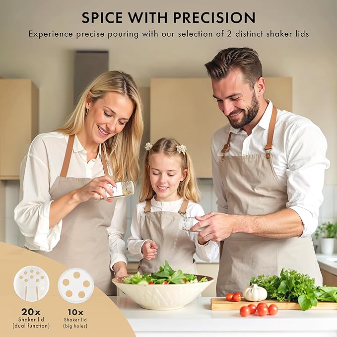 Glass Spice Jars with Label and Stainless Steel Lids (24 x 4oz) Spice Containers with 240 Labels, Shaker Inserts, Steel Funnel, Empty Square Empty Square Seasoning Organizer (White)-HomvellaHome