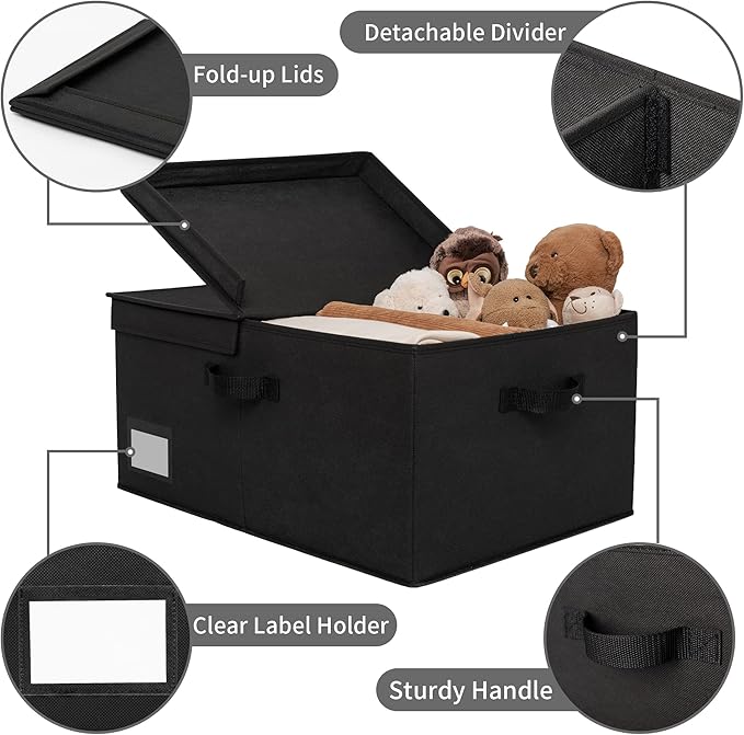 GRANNY SAYS Fabric Storage Bin with Lid, Linen Closet Organizers and Storage Baskets, Large Storage Box, Clothes Bins for Closet Organizing, Jumbo, Black, 1-Pack-HomvellaHome