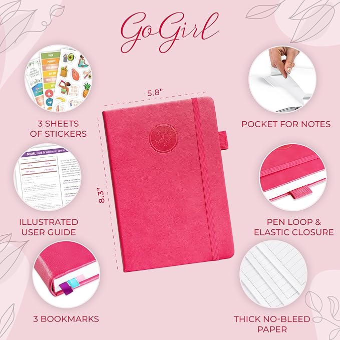 GoGirl Food Journal & Wellness Planner –– Diet & Fitness Diary – Nutrition Journal with Meal, Exercise & Weigh Loss Tracker, A5 (Maroon)-HomvellaHome