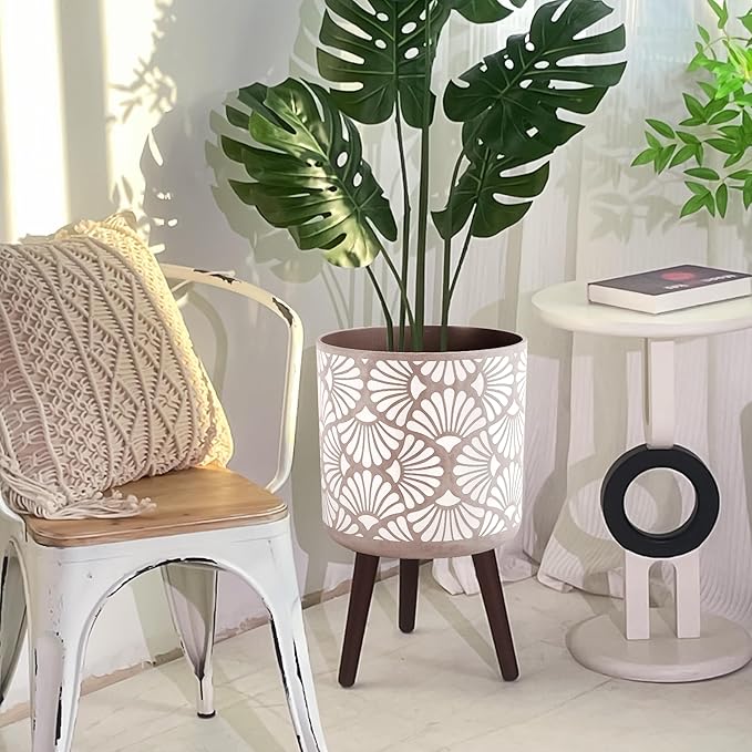 12 Inch Planter with Stand Mid-Century Tall Planter with Legs for Indoor Outdoor Plants-HomvellaHome