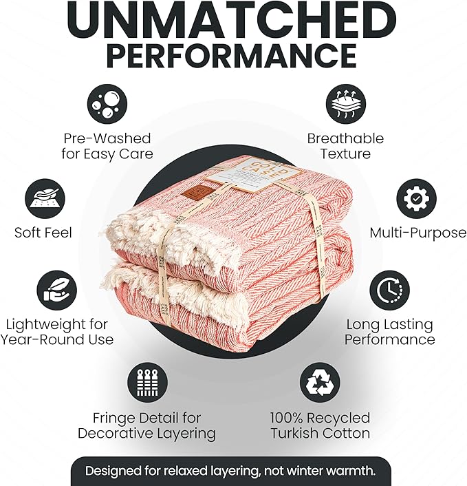 Gold Case Throw Blanket for Couch – 100% Recycled Turkish Cotton Blankets – Elegant Decorative Throw Blankets for Living Room Sofa – Woven Throws for Couch – Vintage Orange – 50x60 (Set of 2)-HomvellaHome