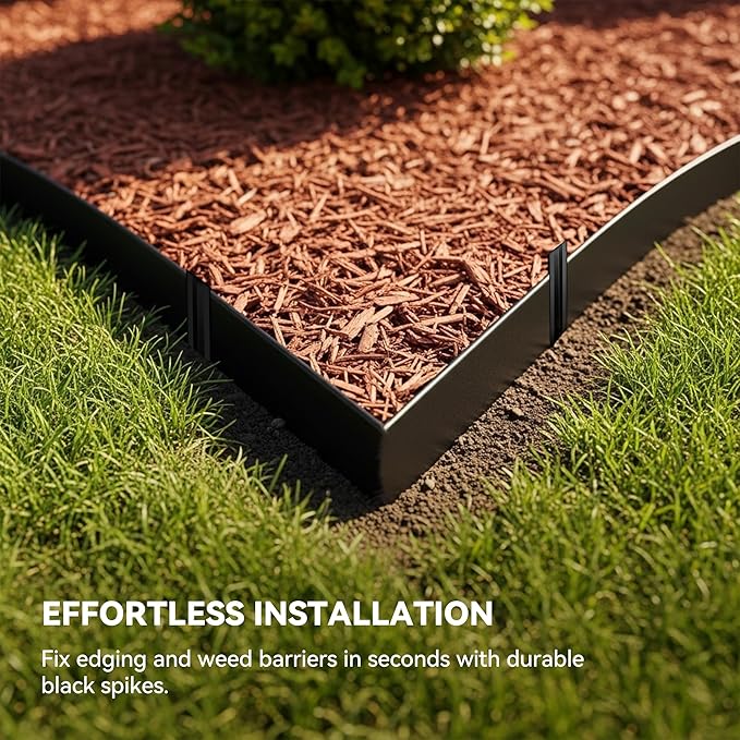 12Inch Metal Landscape Edging Stakes, 13Pcs Galvanized Steel Garden Stakes Top Curved Corrugated Landscaping Anchoring Spikes for Yard, Black-HomvellaHome