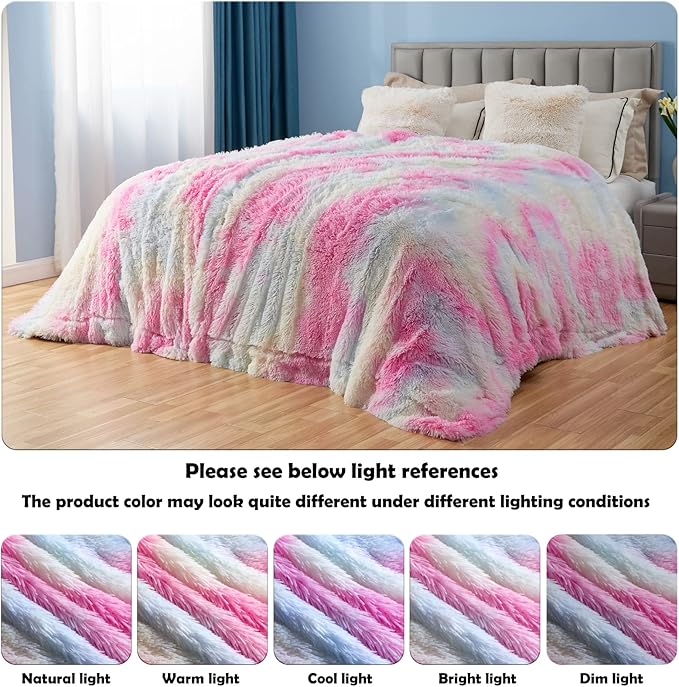 GONAAP Fuzzy Faux Fur Throw Blanket Tie-dye Rainbow Super Soft Cozy Plush Fuzzy Shaggy Blanket for Couch Sofa Bed (Tie-dye Rainbow, Throw(50"x60"))-HomvellaHome