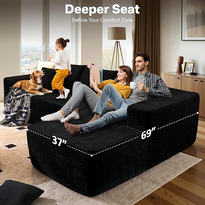 104" Cloud Sectional Couches for Living Room,L Shaped Boneless Couch in A Box,Sleeper Sofa with Comfy Chaise No Assembly Required,Black-HomvellaHome