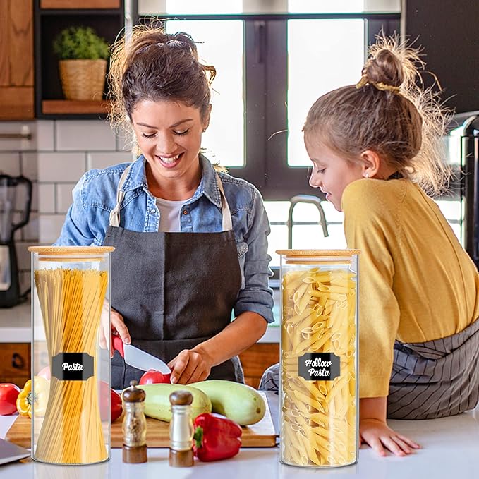 Glass Jars with Bamboo Lids, 72oz 3Pcs Kitchen Glass Containers with Bamboo Lids, Airtight Glass Pantry Storage Containers with Lids for Spaghetti, Pasta, Rice, Nuts, Flour, Bean, Dry Foods-HomvellaHome