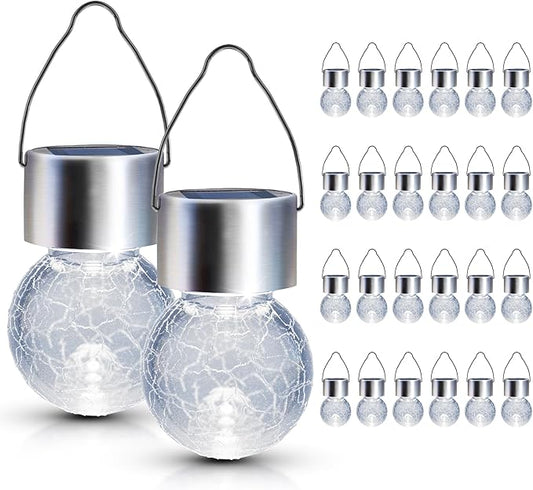 GIGALUMI 24 Pack Solar Outdoor Lights, Solar Hanging Lights for Christmas Decoration-Cracked Glass Solar Lights Outdoor Waterproof for Garden, Yard, Fence, Tree(Cold White)-HomvellaHome