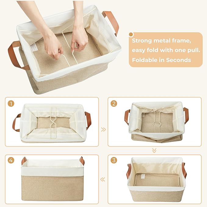 GRANNY SAYS Storage Baskets for Shelves, Closet Organizer Bins, Clothes Storage Bins with Metal Frame, Large Baskets for Organizing and Storage, Collapsible, Khaki, 2-Pack-HomvellaHome