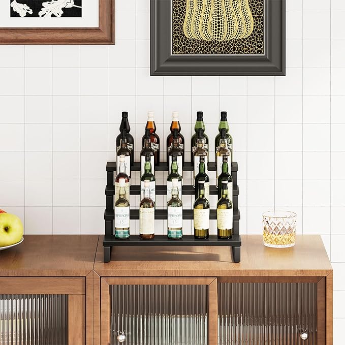 Giikin 4 Tier Spice Rack, Cabinet Organizer Shelf, Wooden Spice Rack for Countertop, Kitchen Counter Storage Shelves Cupcake Stand Holder Display Stand, Black-HomvellaHome