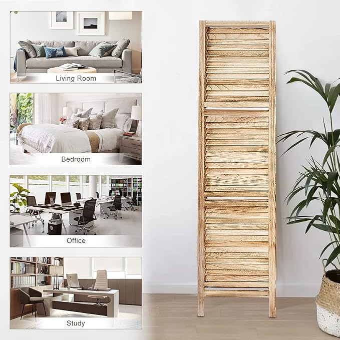 Room Divider with Shelves, Privacy Screen, Room Dividers and Folding Privacy Screens, 5 Panel Wood Temporary Wall Partition Separation Separator, Natural-HomvellaHome