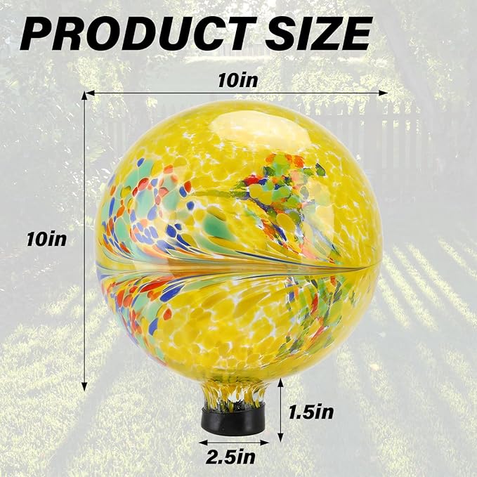 10 Inch Gazing Ball Glass Reflective Garden Globe Outdoor Gazing Globe Yard Ornament for Garden Yard Home Outdoor Decoration Yellow（NOT Solar-HomvellaHome