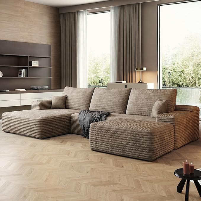 108" Sectional Couches for Living Room Modern Modular Sofa with L-Shape Couchs Upholstered Boneless Couch Deep Seat Sectional Couch with Chaise (Camel, Left Facing Chaise+2Seaters+1Ottoman)-HomvellaHome